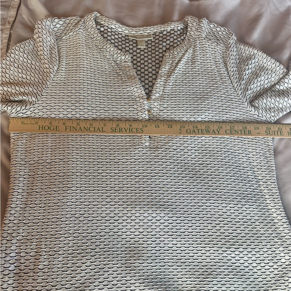 Dana Buchman Pullover Knit Top Black/ White Honeycomb Pattern 3/4 Sleeve Size L - Picture 7 of 8